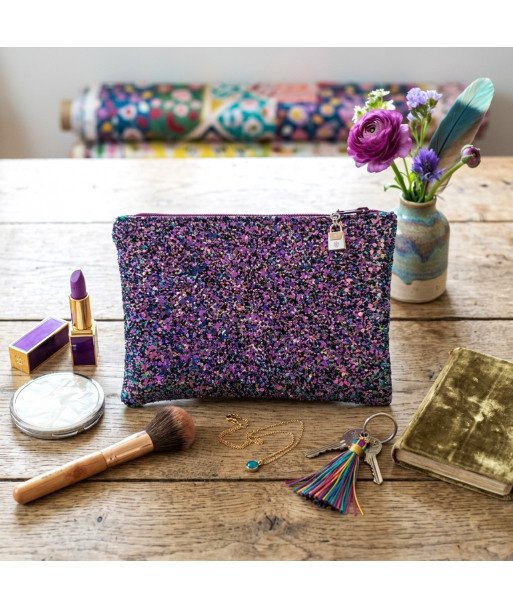 Pochette pailletée violette - Fait main