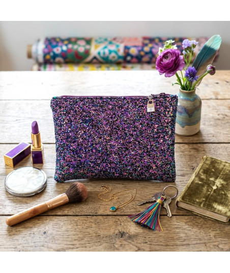 Pochette pailletée violette - Fait main