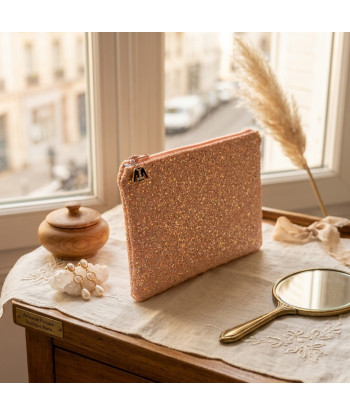 Pochette pailletée saumon - Fait main