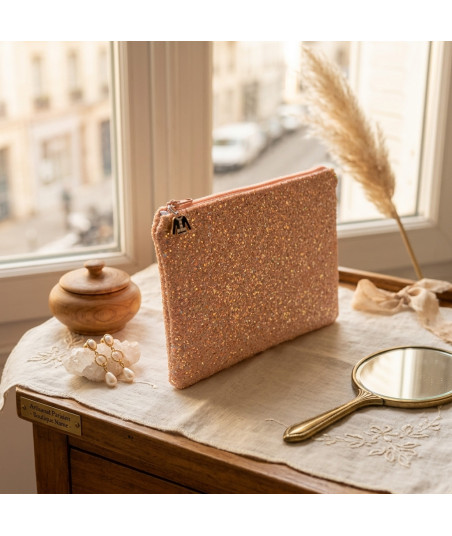 Pochette pailletée saumon - Fait main