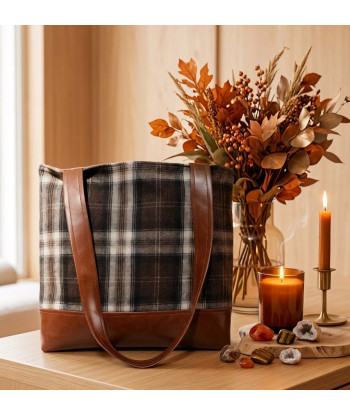 Sac marron en tweed écossais fait main | Menozzia